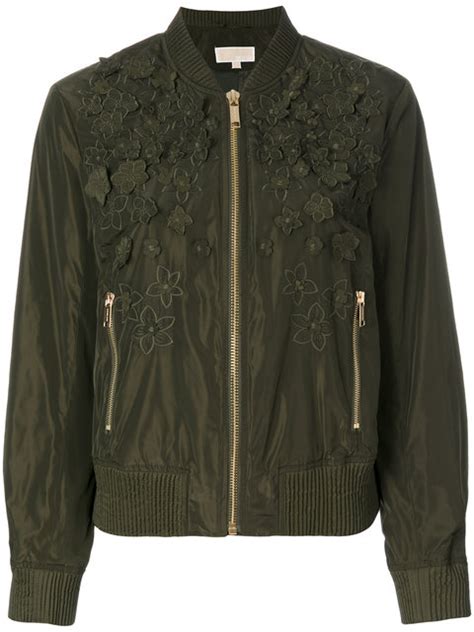 michael kors flower green bomber|Floral Embroidered Bomber Jacket .